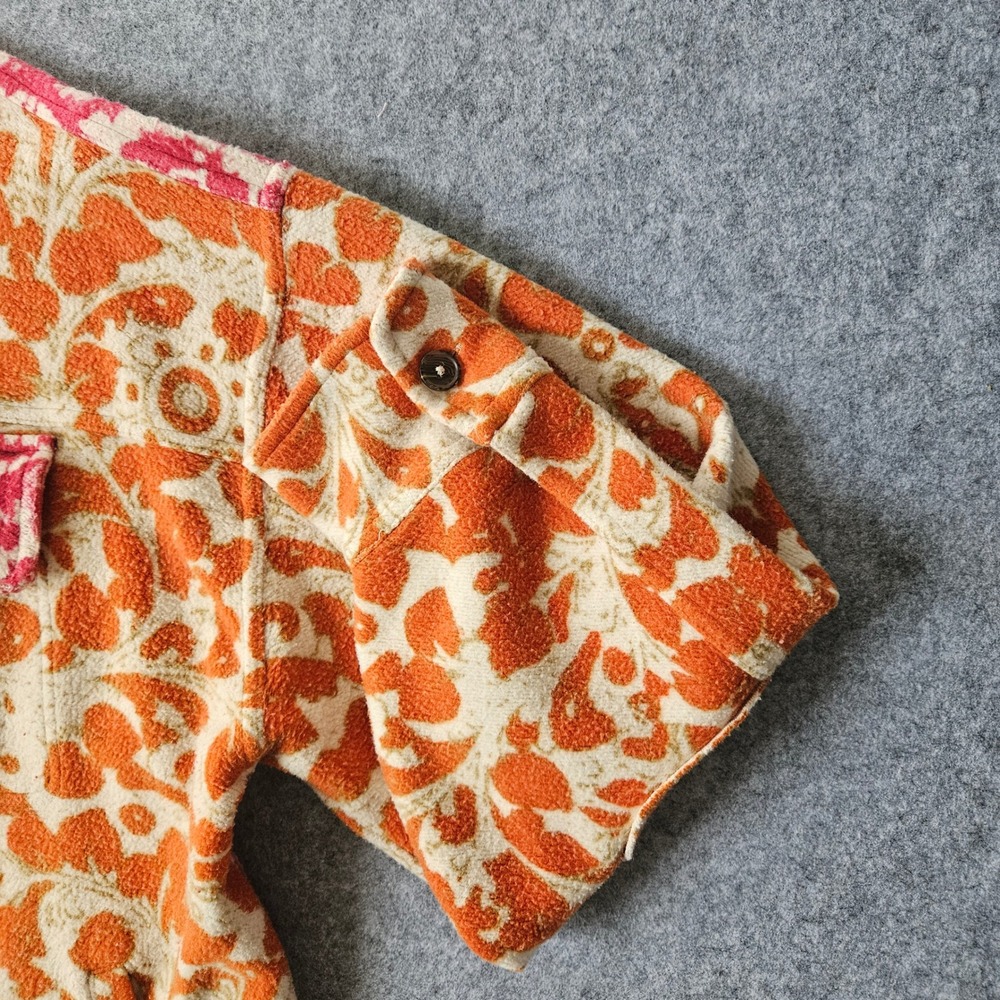 Free People Ruby Jacket Mixed Print Fleece Shacket Red Orange XS - Picture 4 of 9